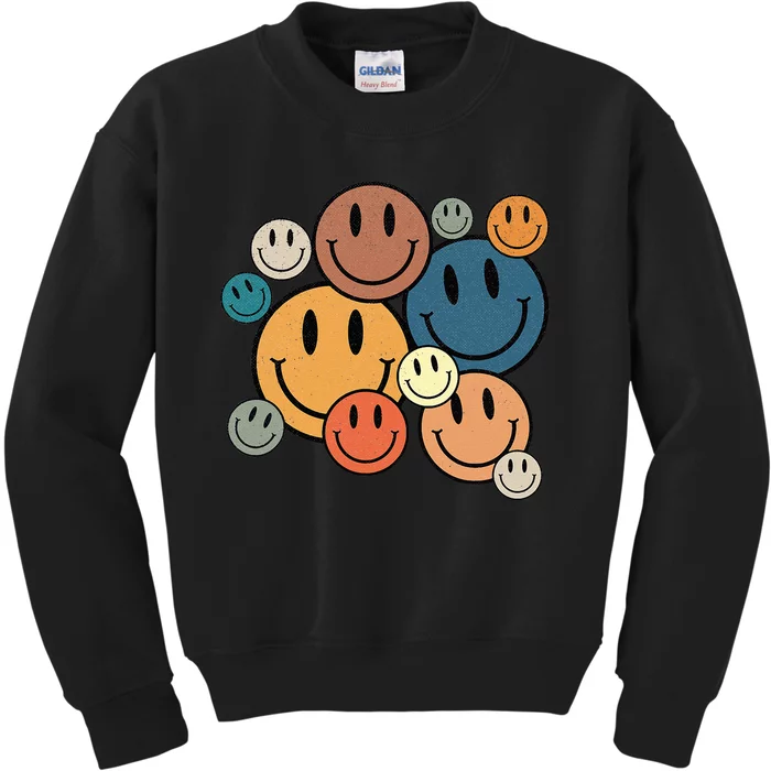 70s Retro Smile Face Cute Happy Peace Smiling Face Kids Sweatshirt