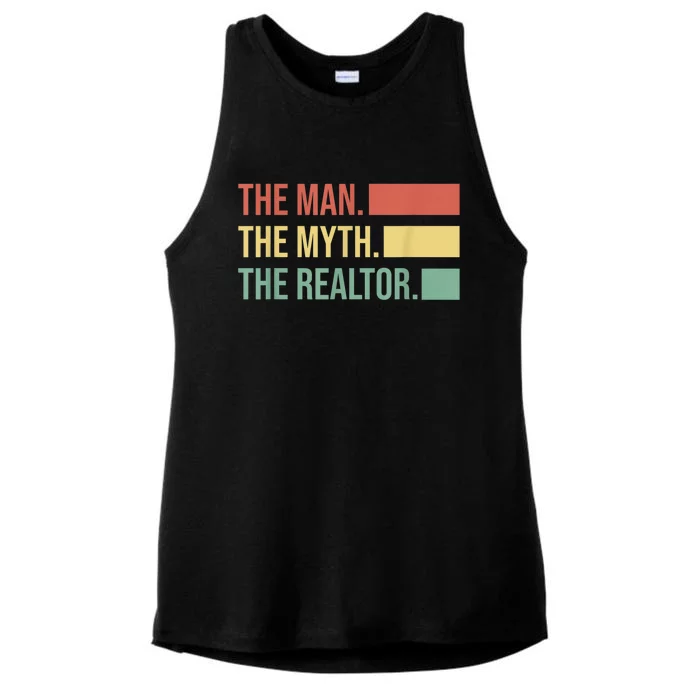 70s Retro The Man Myth Realtor Real Estate Agent Broker Ladies Tri-Blend Wicking Tank