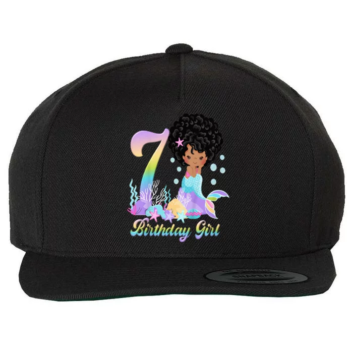 7th Seven African American Mermaid Birthday 7 Year Old Wool Snapback Cap