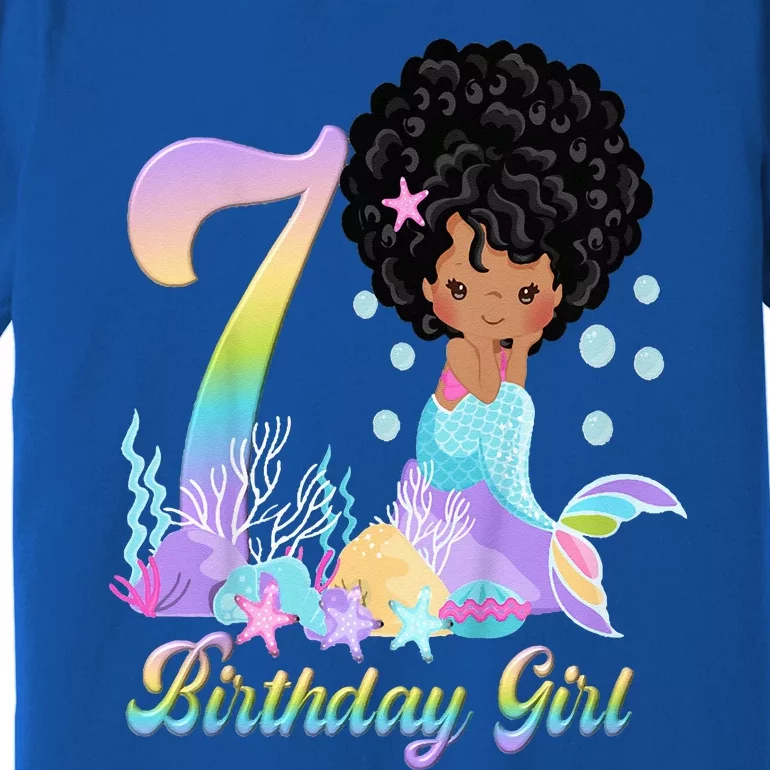 7th Seven African American Mermaid Birthday 7 Year Old Premium T-Shirt