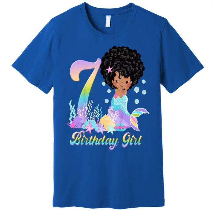 7th Seven African American Mermaid Birthday 7 Year Old Premium T-Shirt