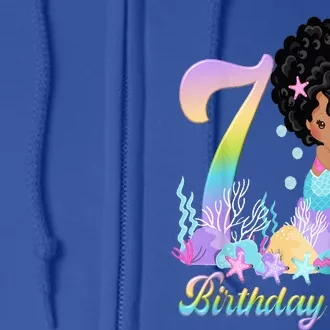 7th Seven African American Mermaid Birthday 7 Year Old Full Zip Hoodie