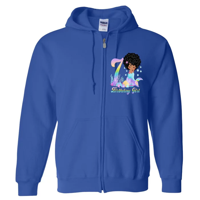 7th Seven African American Mermaid Birthday 7 Year Old Full Zip Hoodie