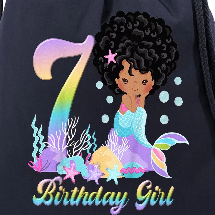 7th Seven African American Mermaid Birthday 7 Year Old Drawstring Bag