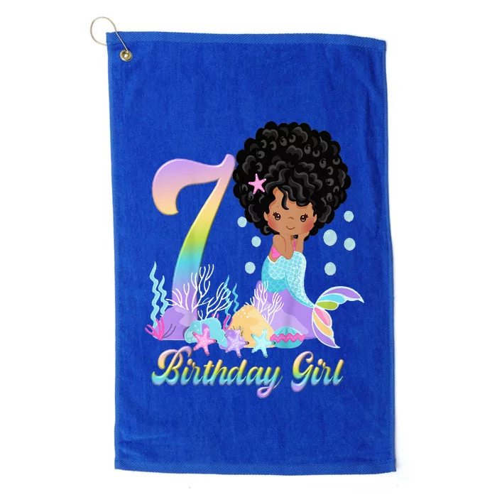 7th Seven African American Mermaid Birthday 7 Year Old Platinum Collection Golf Towel