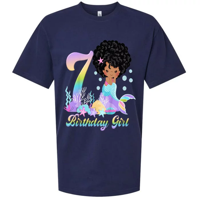 7th Seven African American Mermaid Birthday 7 Year Old Sueded Cloud Jersey T-Shirt