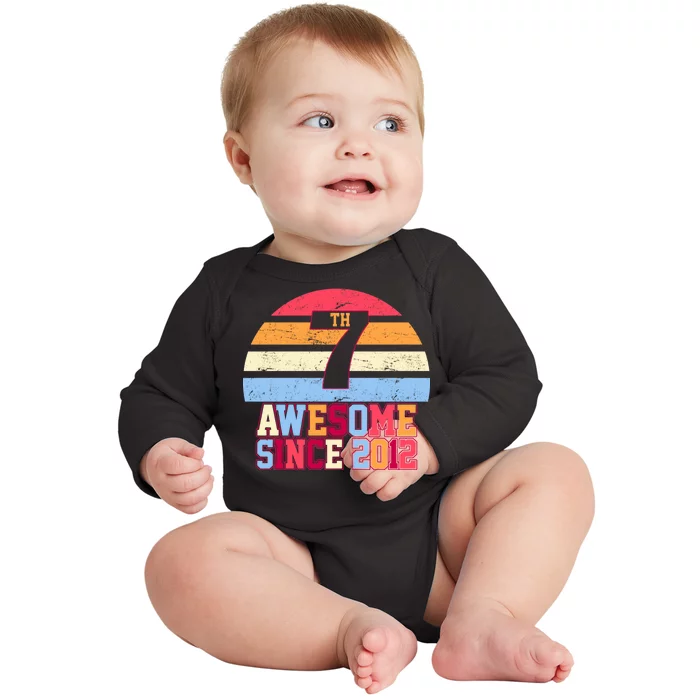 7th Birthday Vintage 7 Years Old Baby Long Sleeve Bodysuit