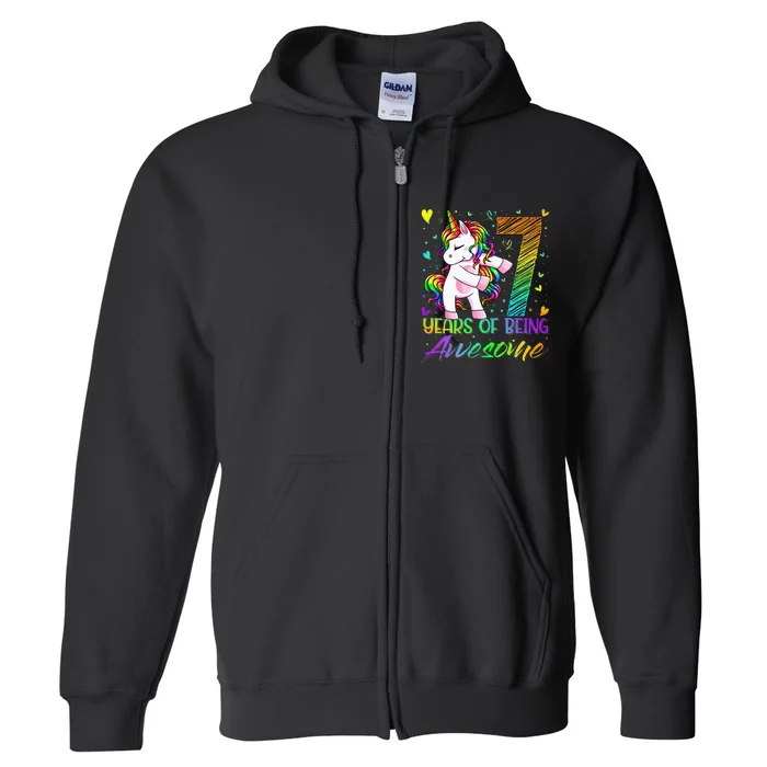 7 Year Old Gifts Unicorn Flossing 7th Birthday Girl Party Full Zip Hoodie