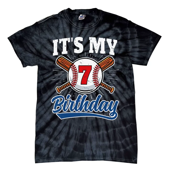 7 Years Old Baseball Player 7th Birthday Party Tie-Dye T-Shirt