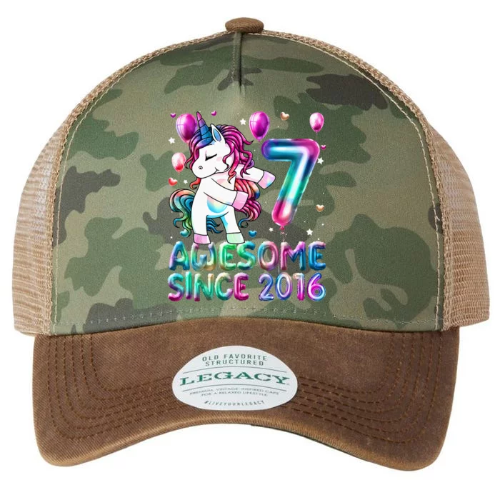 7 Years Old Unicorn Flossing 7th Birthday Girl Unicorn Party Legacy Tie Dye Trucker Hat