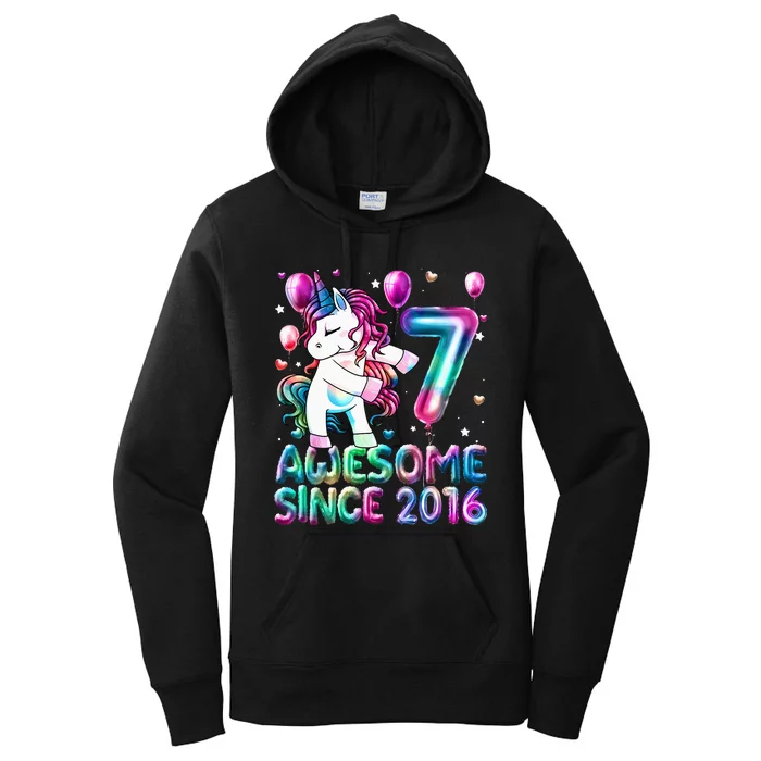 7 Years Old Unicorn Flossing 7th Birthday Girl Unicorn Party Women's Pullover Hoodie