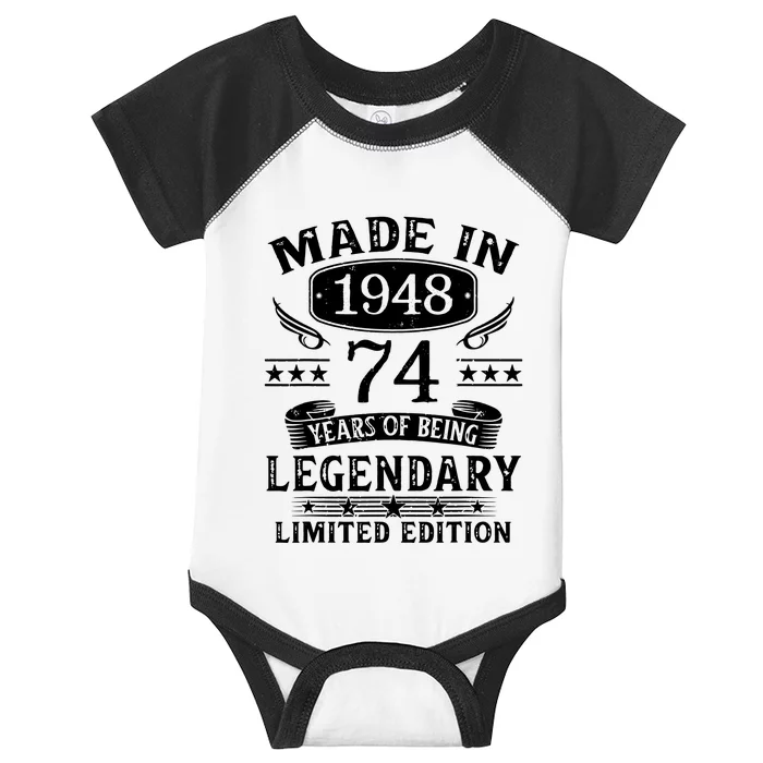 74 Years Old Made In 1948 Shirt 74th Birthday Gift Infant Baby Jersey Bodysuit