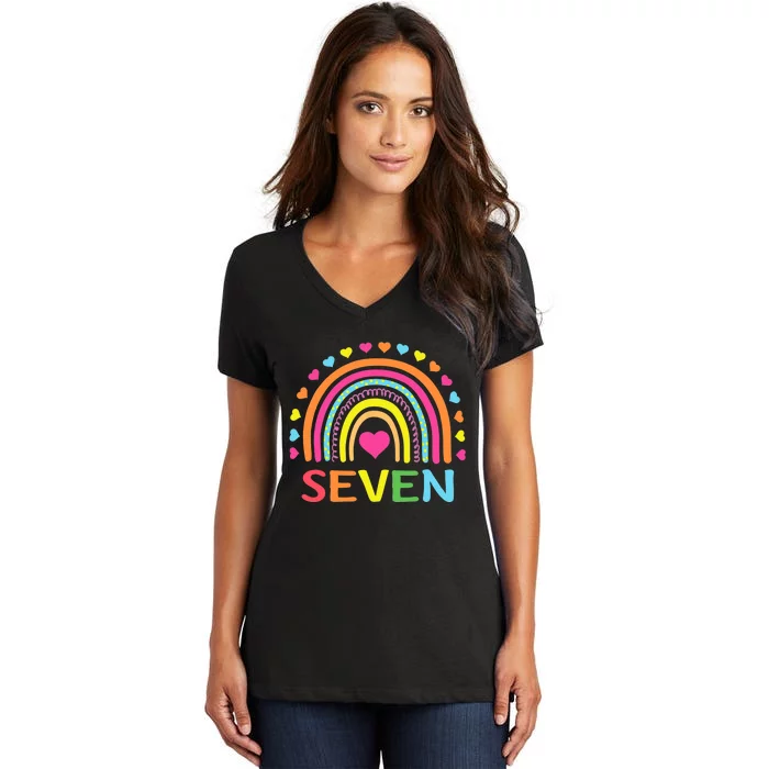 7 Years Old Rainbow 7th Birthday Gift For Girl Boy Women's V-Neck T-Shirt