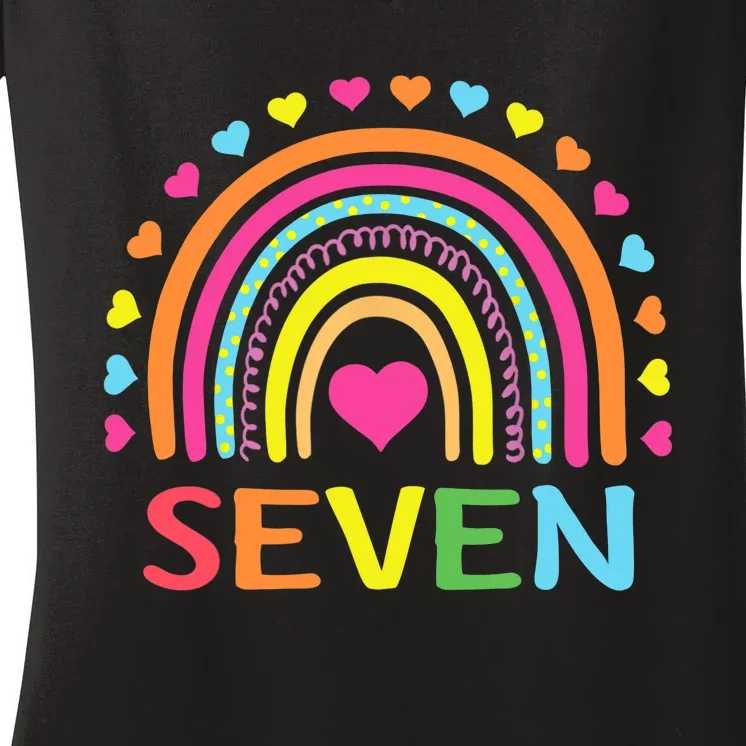 7 Years Old Rainbow 7th Birthday Gift For Girl Boy Women's V-Neck T-Shirt