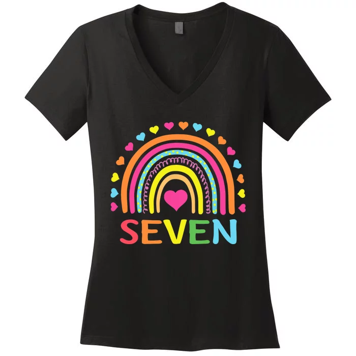 7 Years Old Rainbow 7th Birthday Gift For Girl Boy Women's V-Neck T-Shirt