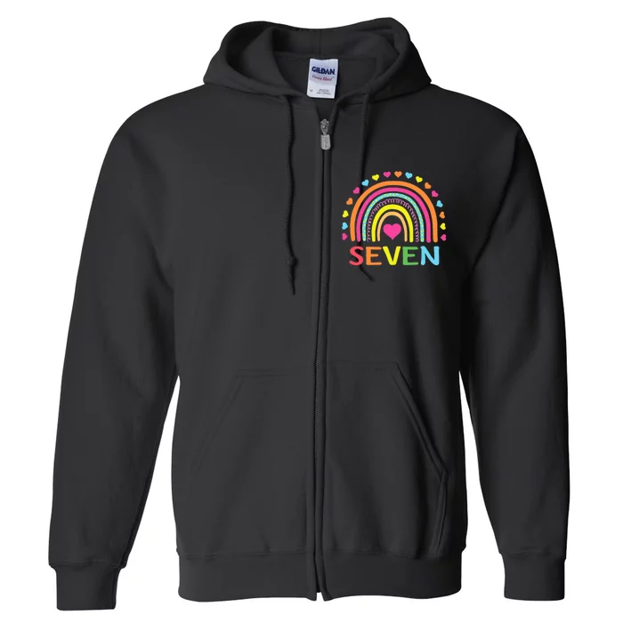 7 Years Old Rainbow 7th Birthday Gift For Girl Boy Full Zip Hoodie