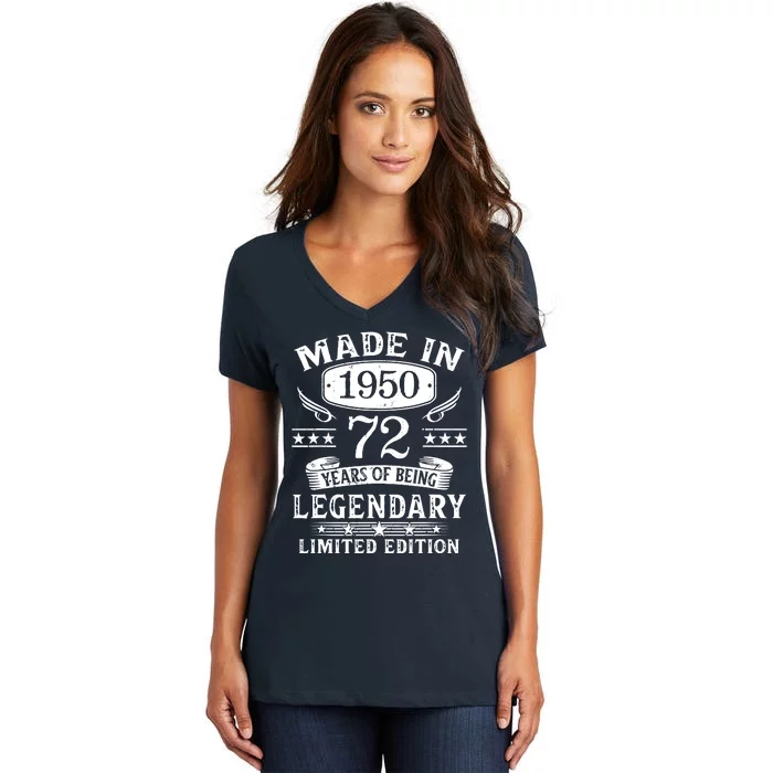 72 Years Old Made In 1950 Shirt 72nd Birthday Gift Women's V-Neck T-Shirt