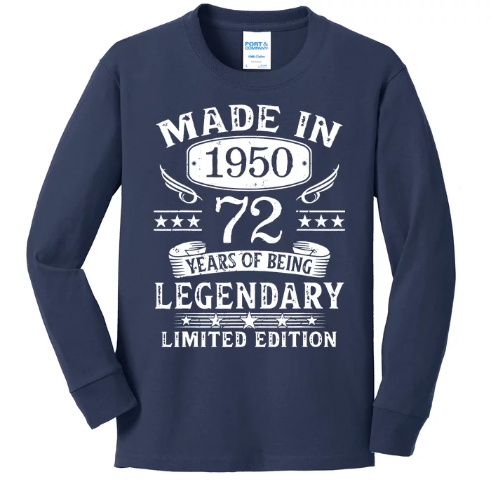 72 Years Old Made In 1950 Shirt 72nd Birthday Gift Kids Long Sleeve Shirt