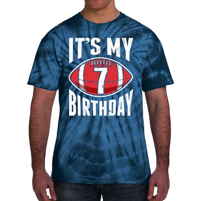 7 Years Old American Football 7th Birthday Boy Retro Style Tie-Dye T-Shirt