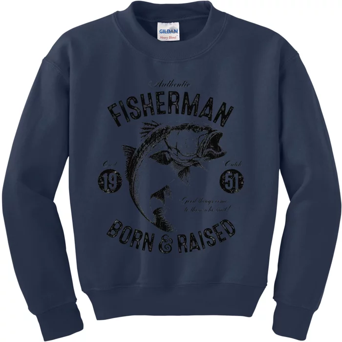 72 Year Old Fisherman Fishing 1951 72nd Birthday Cute Kids Sweatshirt