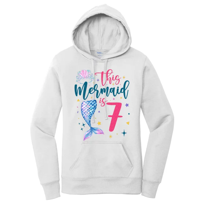 7 Year Old Mermaid Queen 7th Birthday Girl Kids Seven B Day Women's Pullover Hoodie