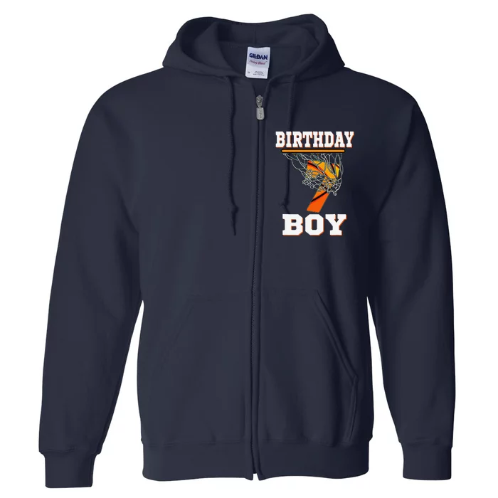 7 Years Old Basketball Boy 7th Birthday Party Celebration Full Zip Hoodie