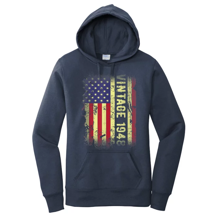 75 Year Old Gifts Vintage 1948 American Flag 75th Birthday Present Women's Pullover Hoodie