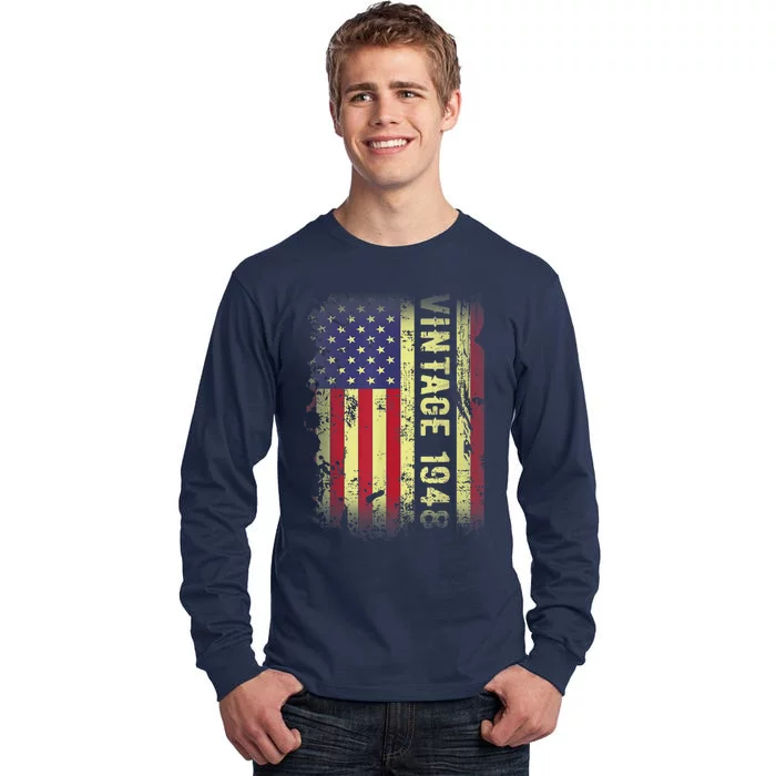 75 Year Old Gifts Vintage 1948 American Flag 75th Birthday Present Tall Long Sleeve T-Shirt