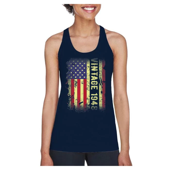 75 Year Old Gifts Vintage 1948 American Flag 75th Birthday Present Women's Racerback Tank