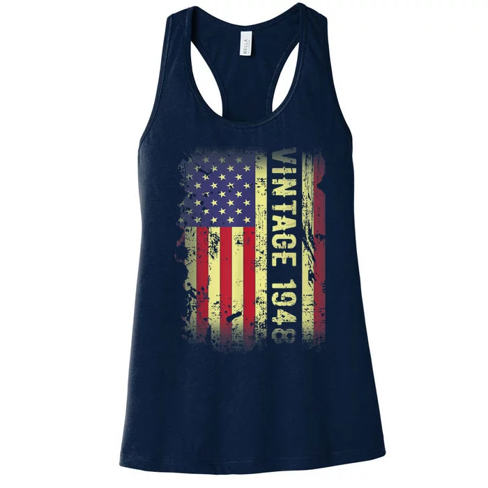 75 Year Old Gifts Vintage 1948 American Flag 75th Birthday Present Women's Racerback Tank