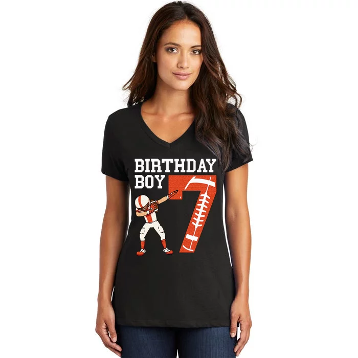 7 Years Old Boy Football Player 7th Football Birthday Women's V-Neck T-Shirt