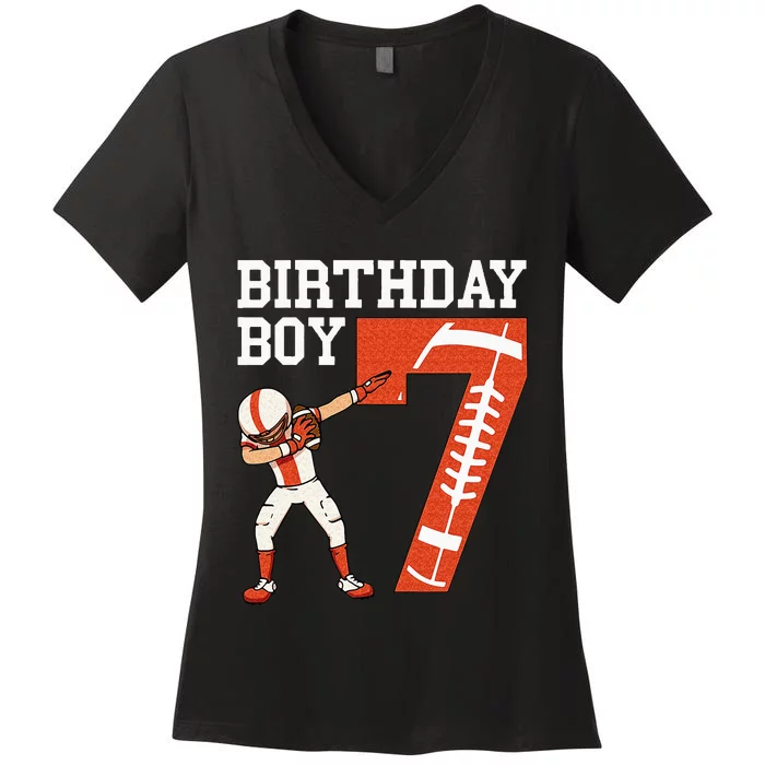 7 Years Old Boy Football Player 7th Football Birthday Women's V-Neck T-Shirt