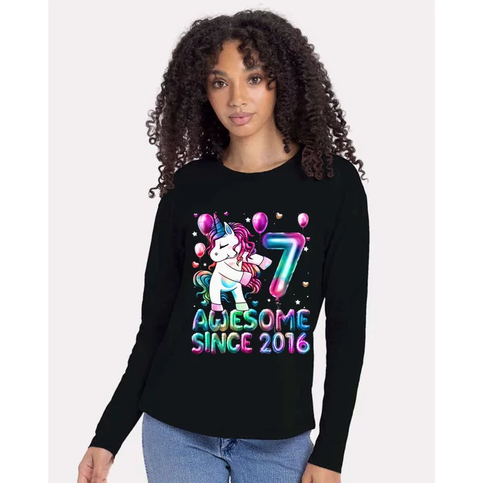 7 Years Old Unicorn Flossing 7th Birthday Girl Unicorn Party Womens Cotton Relaxed Long Sleeve T-Shirt