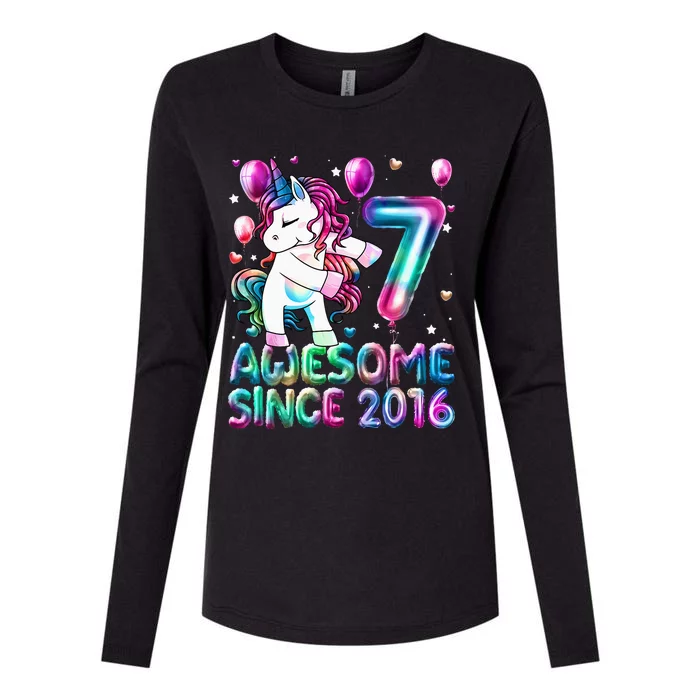 7 Years Old Unicorn Flossing 7th Birthday Girl Unicorn Party Womens Cotton Relaxed Long Sleeve T-Shirt