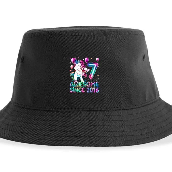 7 Years Old Unicorn Flossing 7th Birthday Girl Unicorn Party Sustainable Bucket Hat