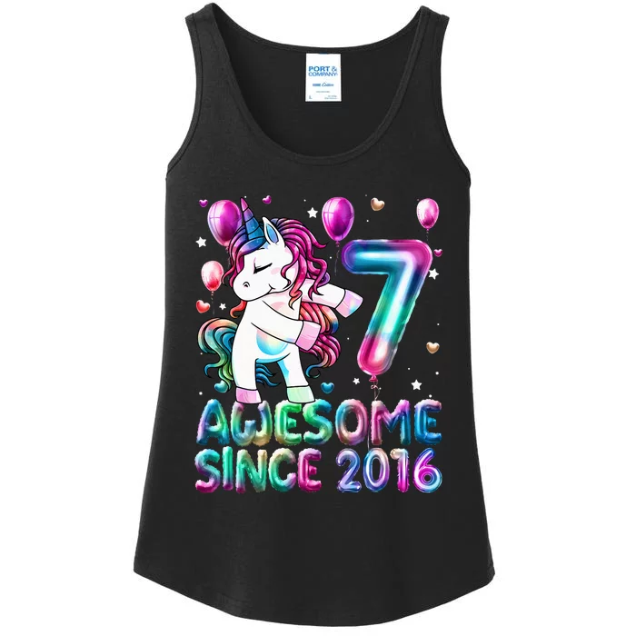 7 Years Old Unicorn Flossing 7th Birthday Girl Unicorn Party Ladies Essential Tank