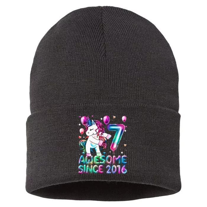 7 Years Old Unicorn Flossing 7th Birthday Girl Unicorn Party Sustainable Knit Beanie