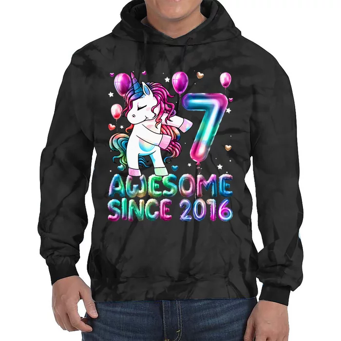 7 Years Old Unicorn Flossing 7th Birthday Girl Unicorn Party Tie Dye Hoodie