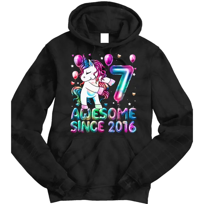 7 Years Old Unicorn Flossing 7th Birthday Girl Unicorn Party Tie Dye Hoodie