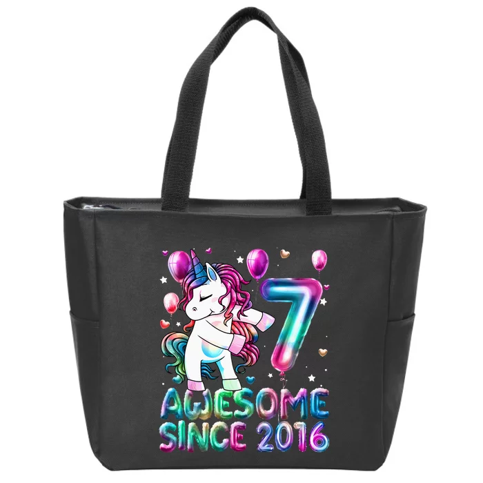 7 Years Old Unicorn Flossing 7th Birthday Girl Unicorn Party Zip Tote Bag