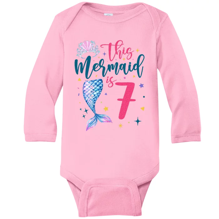 7 Year Old Mermaid Queen 7th Birthday Girl Kids Seven B Day Baby Long Sleeve Bodysuit