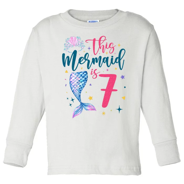 7 Year Old Mermaid Queen 7th Birthday Girl Kids Seven B Day Toddler Long Sleeve Shirt