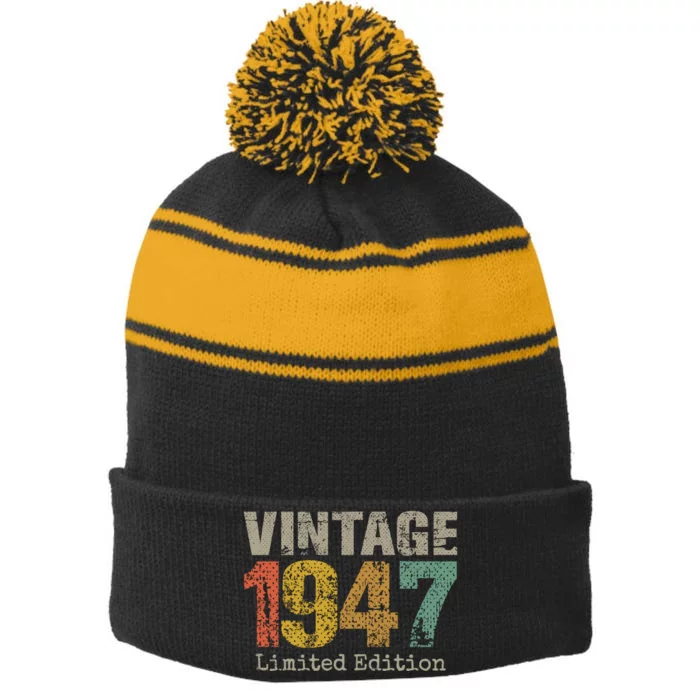 77 Year Old Gifts Vintage 1947 Limited Edition 77th Birthday Stripe Pom Pom Beanie