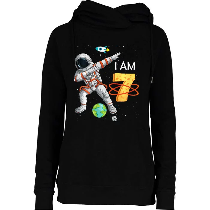 7 Years Old Birthday Astronaut Space 7th Bday Womens Funnel Neck Pullover Hood