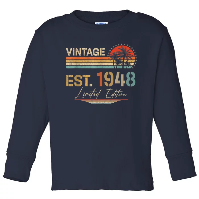 75 Years Old Gifts Born In 1948 Vintage 75th Birthday Present Retro Toddler Long Sleeve Shirt