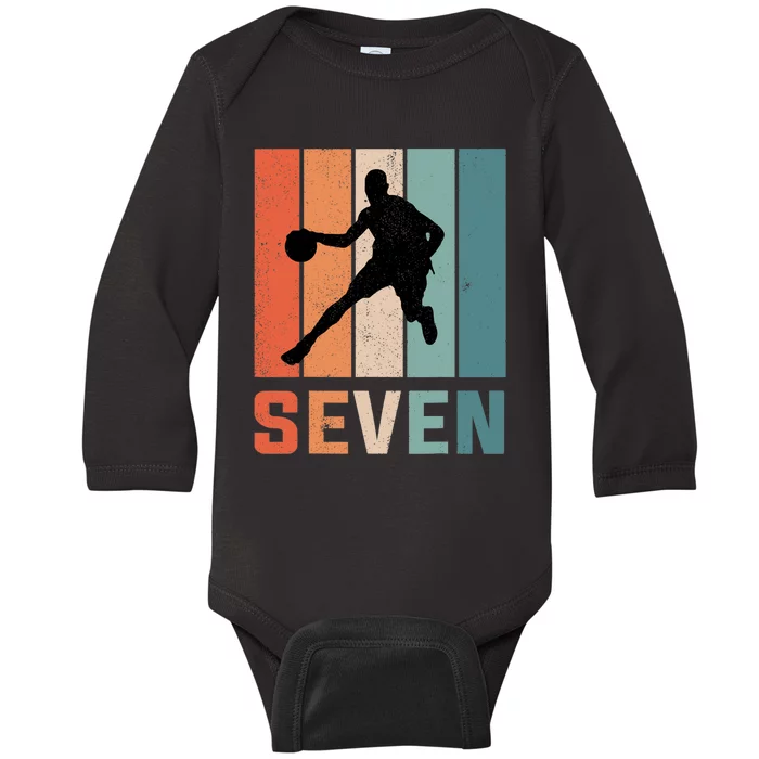 7 Years Old 7th Birthday Basketball Gift For Boys Party Baby Long Sleeve Bodysuit