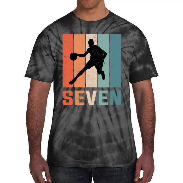 7 Years Old 7th Birthday Basketball Gift For Boys Party Tie-Dye T-Shirt