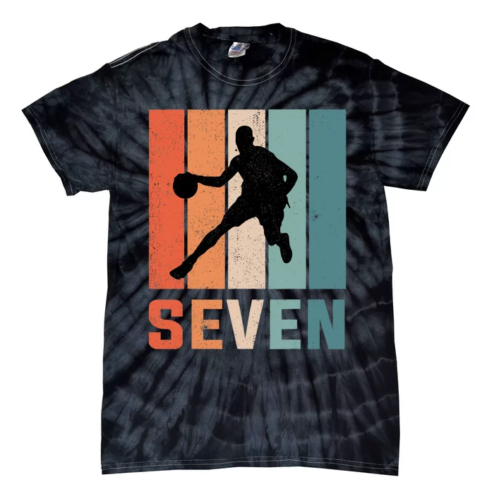 7 Years Old 7th Birthday Basketball Gift For Boys Party Tie-Dye T-Shirt