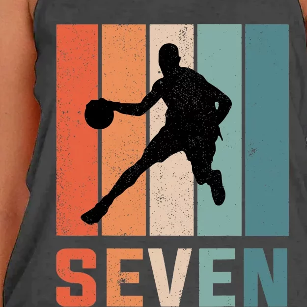 7 Years Old 7th Birthday Basketball Gift For Boys Party Women's Knotted Racerback Tank