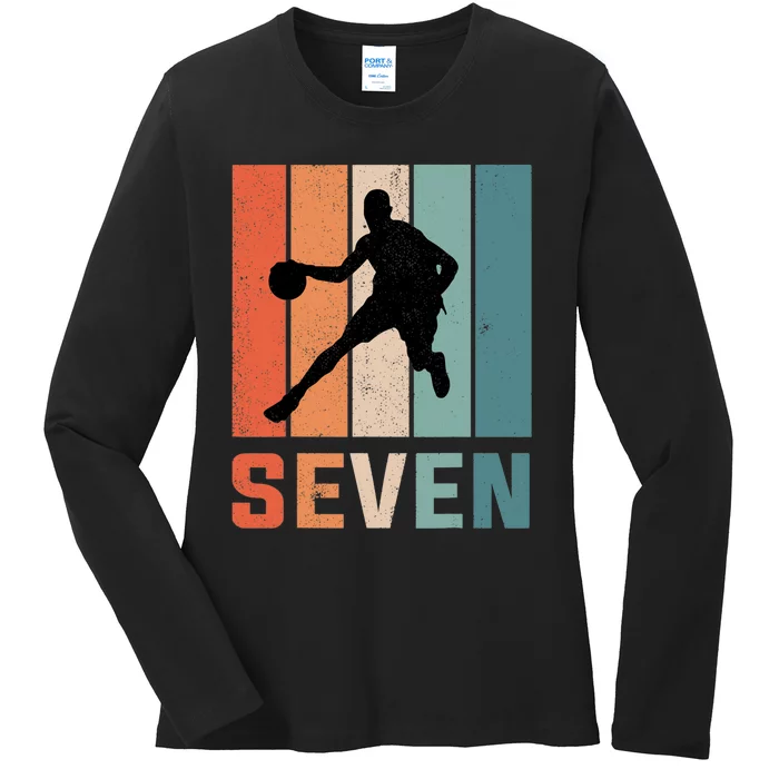 7 Years Old 7th Birthday Basketball Gift For Boys Party Ladies Long Sleeve Shirt